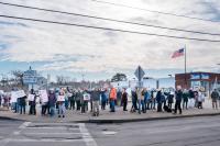 Protestors lined the street to make their voices heard.
