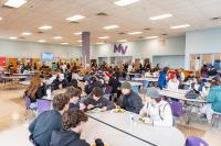 A full cafeteria for the first lunch period.